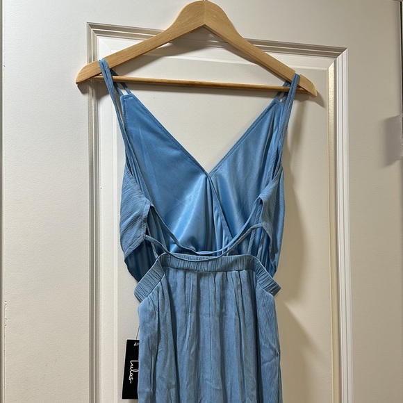 NWT Lulu’s Lost in Paradise Slate Blue Strappy Open Back Maxi Dress - Picture 2 of 4